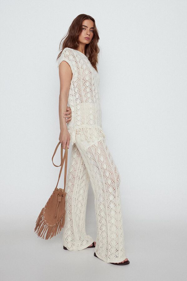 Slowlove Cal&ccedil;as compridas malha rendilhada Branco