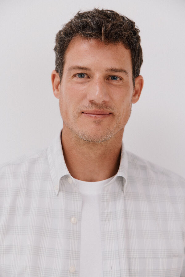 Cortefiel Camisa xadrez de algodão tencel com manga curta Verde