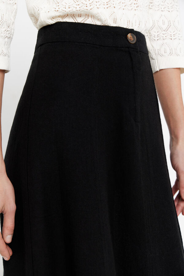 Cortefiel Falda midi botones Negro