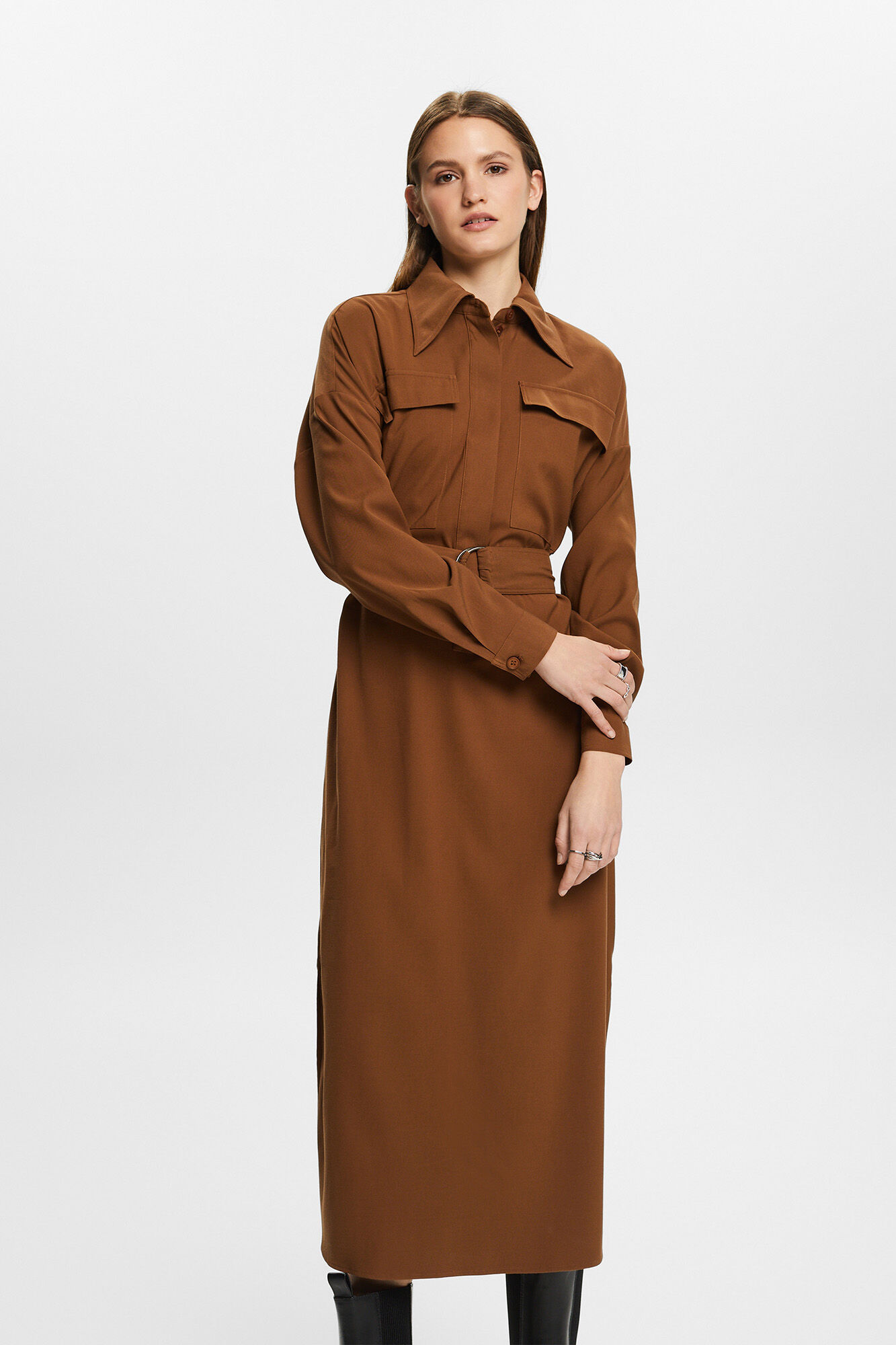 Esprit Vestido midi camisero monocolor LENZING&trade; ECOVERO&trade;