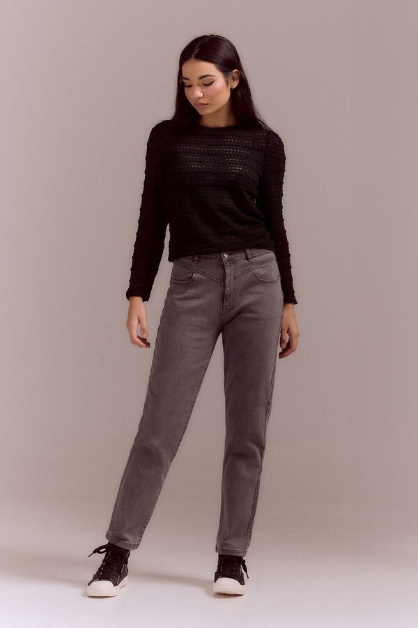 Slowlove Top de punto estructura con manga abullonada Negro