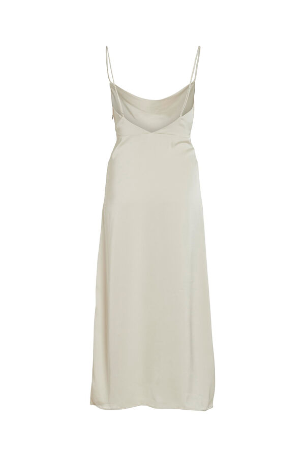 Vila Vestido largo satinado escote drapeado Beige