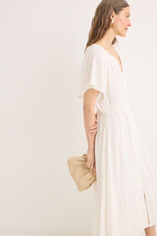 Cortefiel Vestido blanco manga corta Blanco