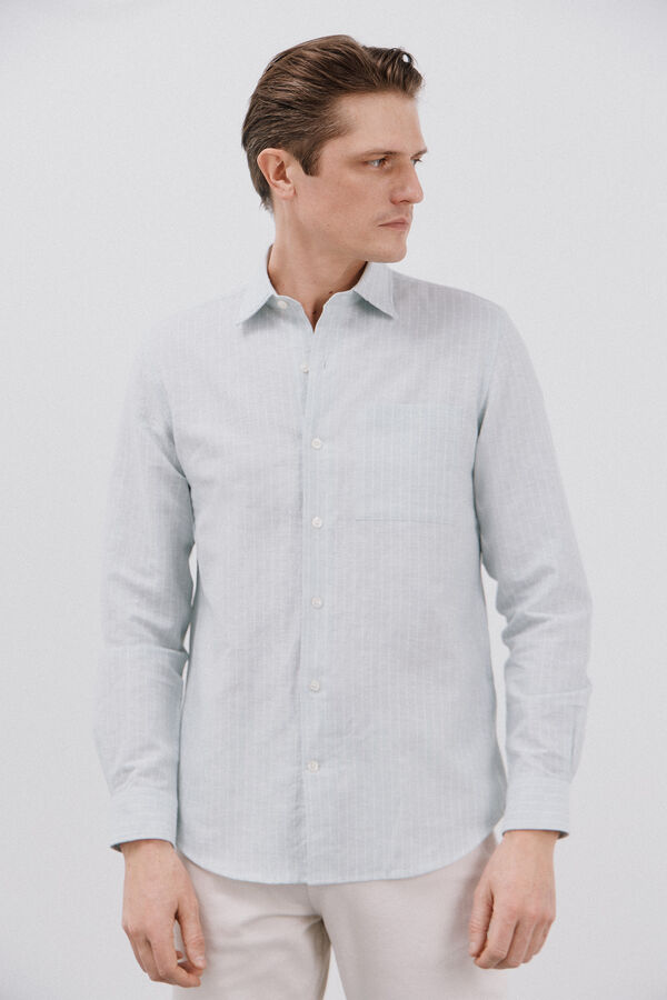 Cortefiel Camisa lino algodón rayas Azul