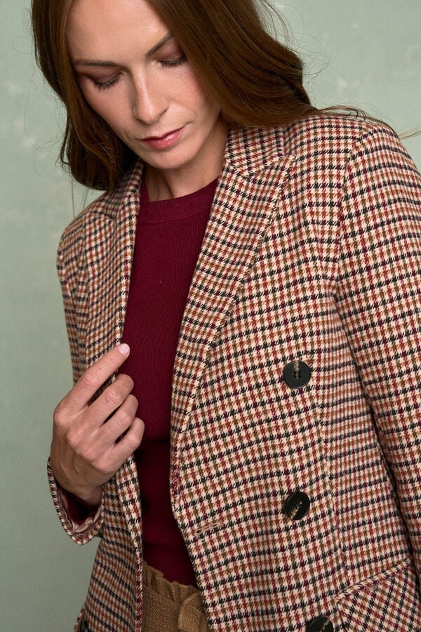 Pol&iacute;n Et Moi Blazer xadrez Hatty Castanho