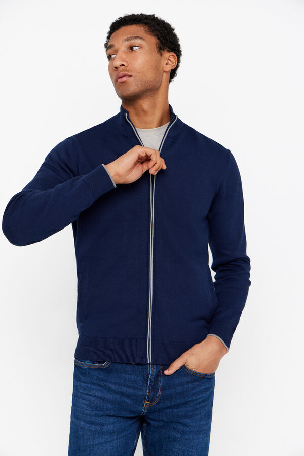 Cortefiel Cardigan algod&oacute;n cremallera b&aacute;sico Azul marino