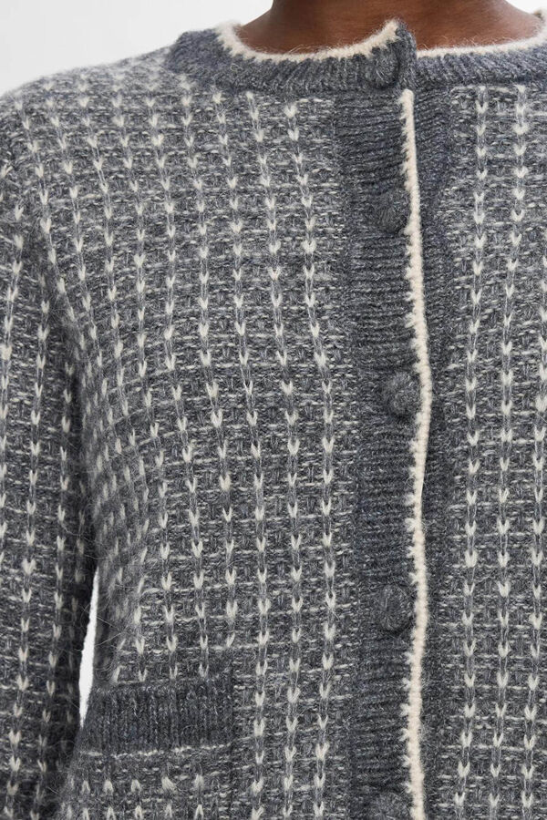 Selected Femme Cardigan estruturado confeccionado em L&atilde; RWS e Alpaca. Cinzento