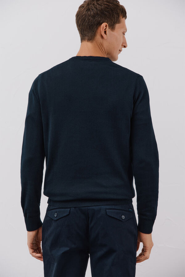 Cortefiel Jersey punto fino algod&oacute;n cuello pico Azul marino