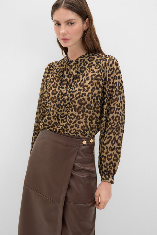 Cortefiel Blusa estampado leopardo Multicolor