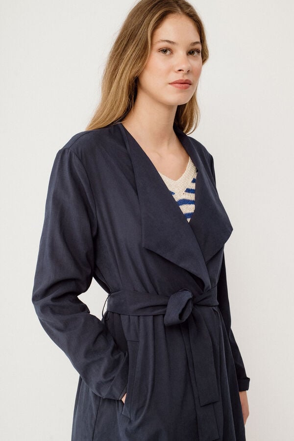 Vila Gabardina larga anudada Azul marino