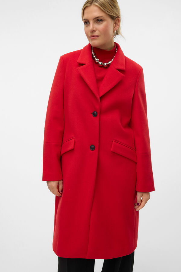 Vero Moda Abrigo midi de pa&ntilde;o con solapa Rojo