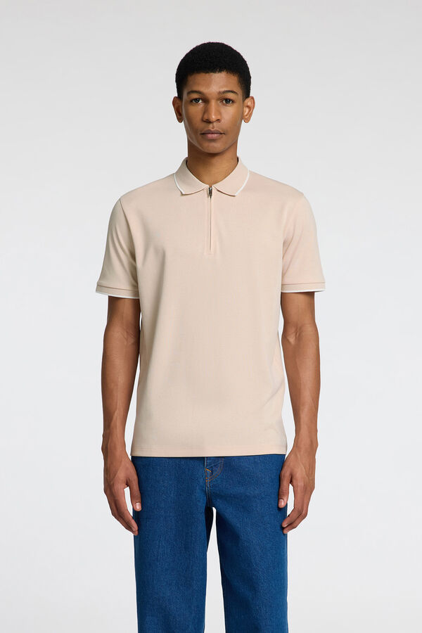 Selected Camisa polo manga curta com fecho-&eacute;clair Tostado