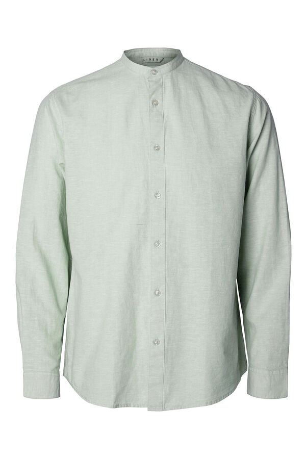 Selected Camisa de lino cuello mao Verde