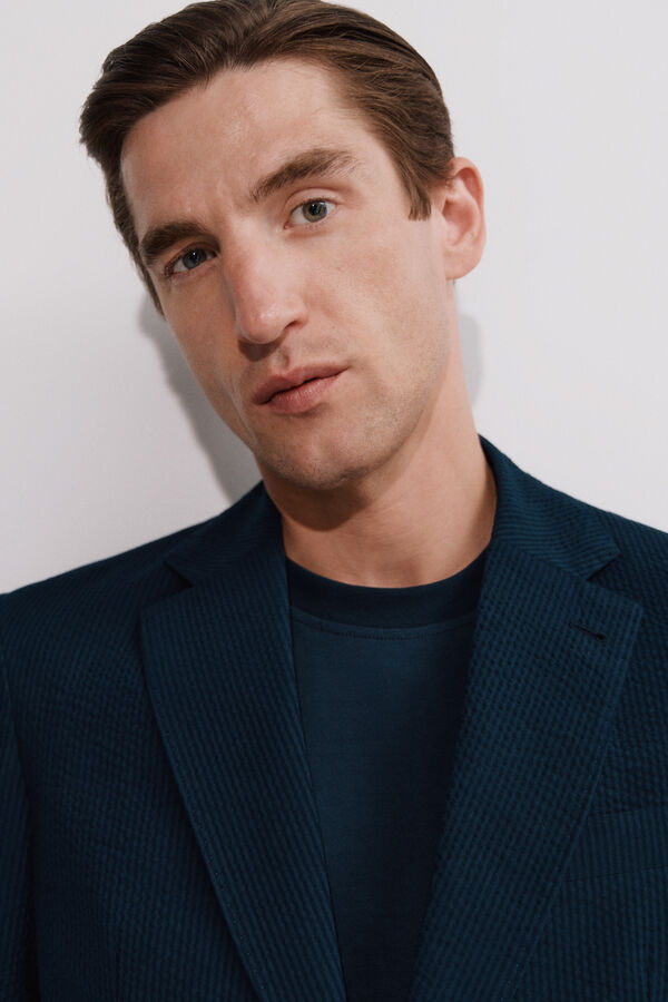 Cortefiel Americana seersucker Azul marino