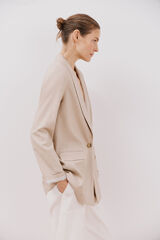 Cortefiel Blazer longo de linho Castanho