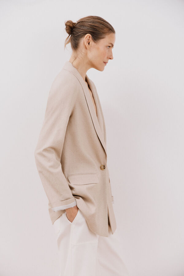 Cortefiel Blazer longo de linho Castanho