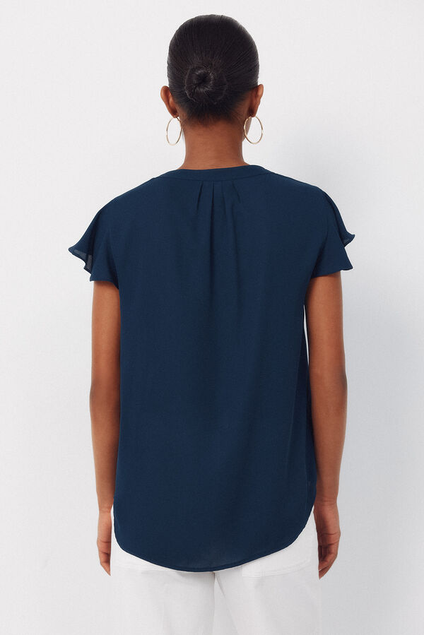 Cortefiel Blusa fluida manga com folho Azul