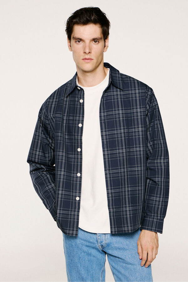 Selected Camisa de cuadros popel&iacute;n. Azul marino