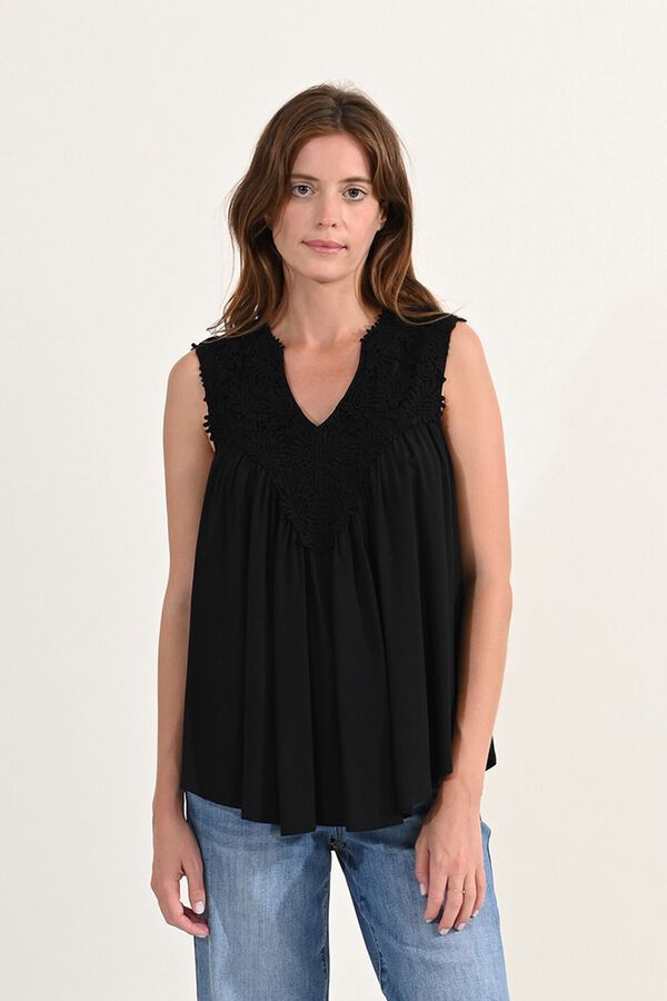 Molly Bracken Top de mulher sem manga com flores bordadas Preto