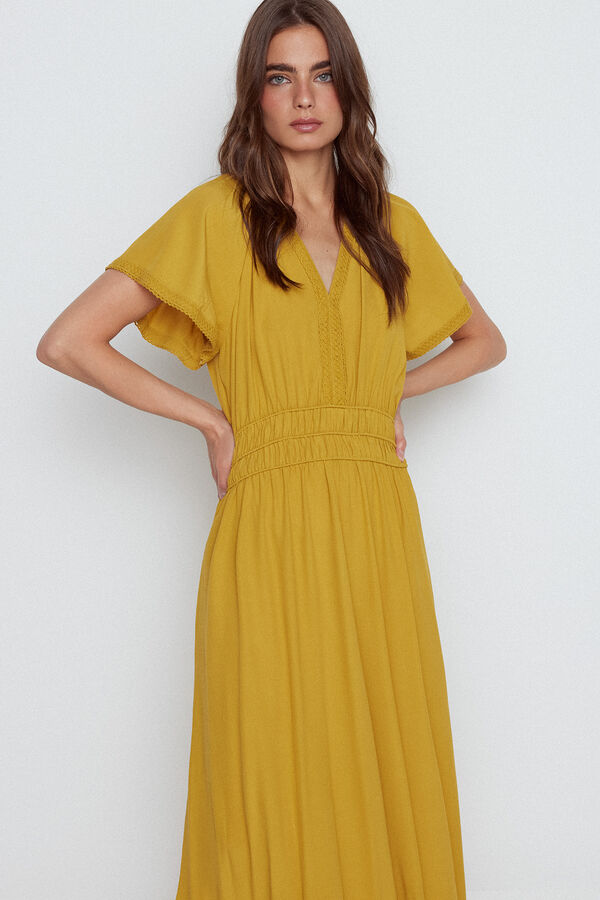 Slowlove Vestido cinturilla fruncida Amarillo
