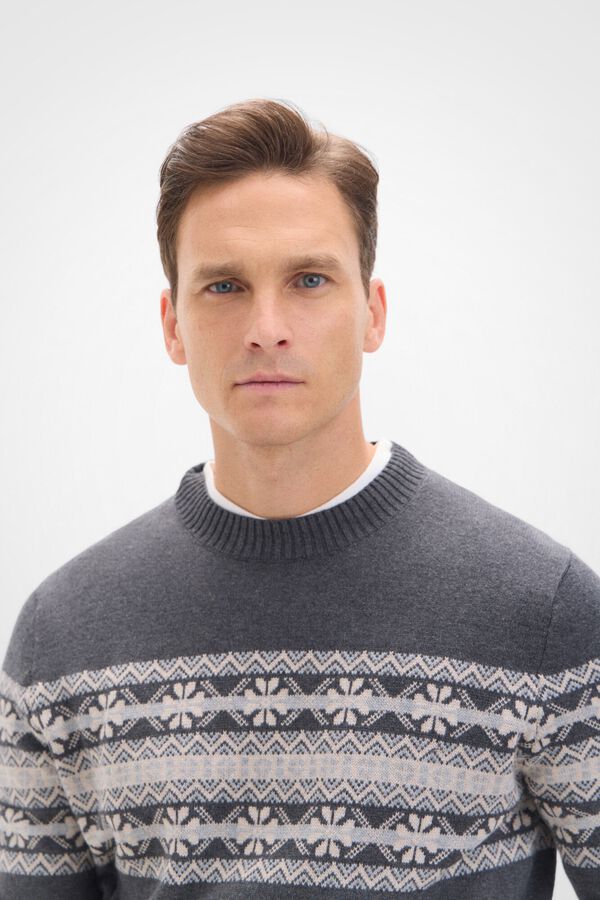 Cortefiel Su&eacute;ter fantasia de algod&atilde;o com gola redonda Cinzento