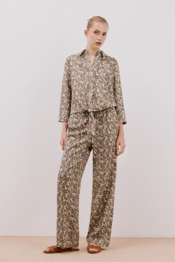 Cortefiel Pantal&oacute;n lino estampado Estampado verde