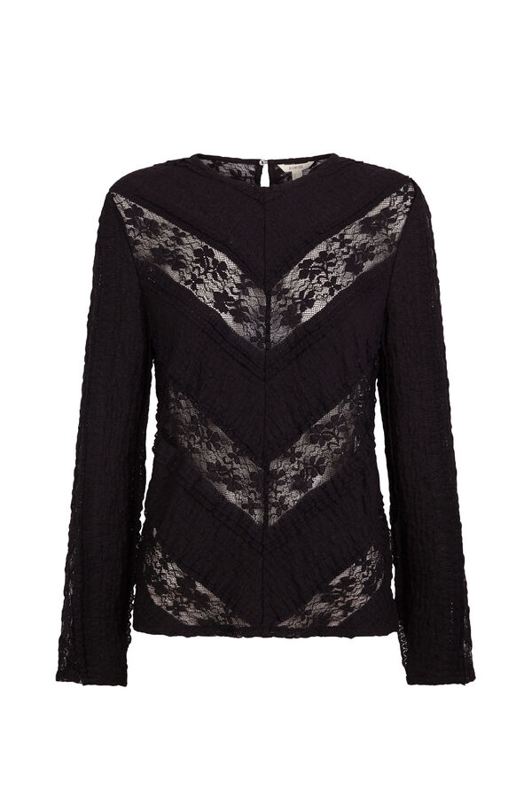 Slowlove Top encaje combinado Negro