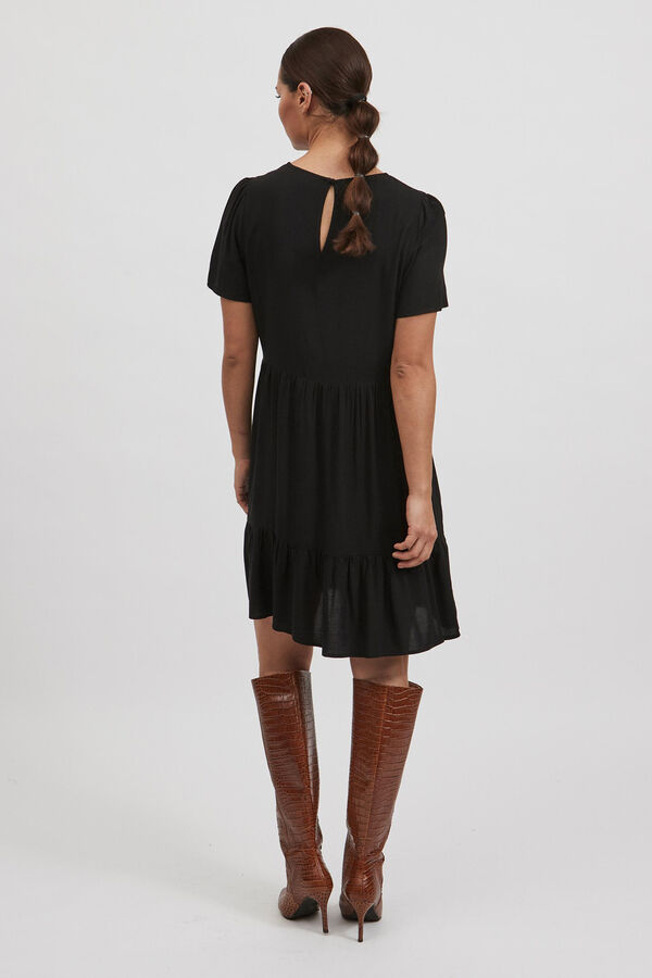 Vila Vestido curto de flores com folhos Preto