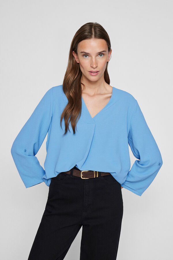 Vila Blusa manga m&eacute;dia Azul