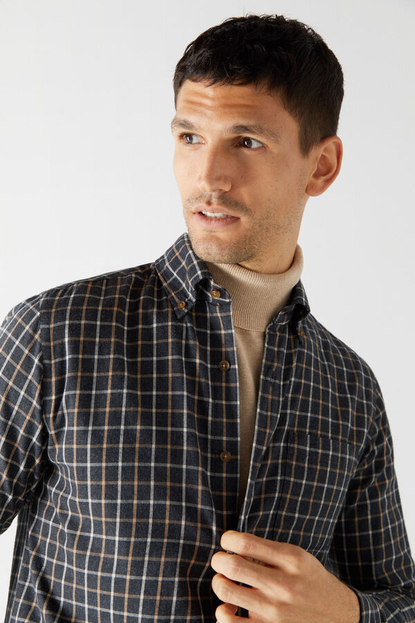 Cortefiel Camisa xadrez twill algodão orgânico Cinzento