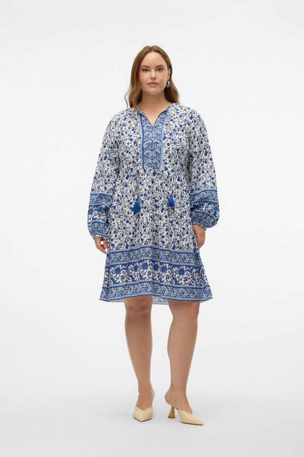 Vero Moda Curve Vestido corto de manga larga abullonada talla grande Estampado blanco