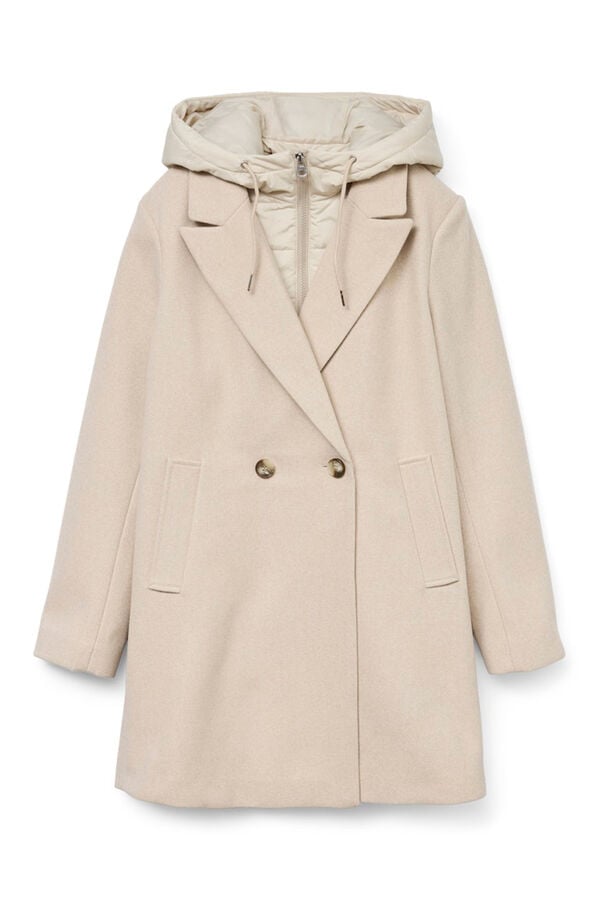 Vero Moda Abrigo largo de pa&ntilde;o con forro extraible Beige