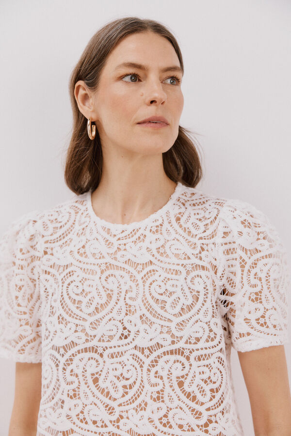 Cortefiel Top guipur Blanco