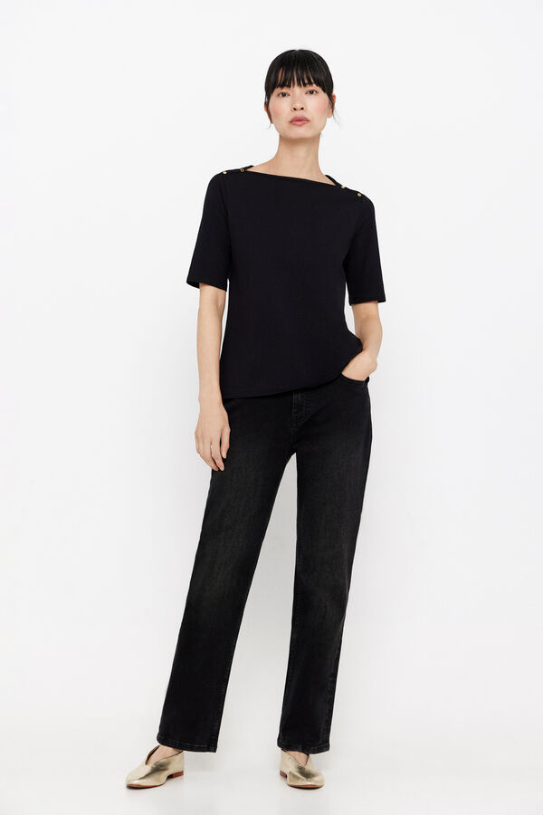 Cortefiel Camiseta b&aacute;sica escote barco Negro