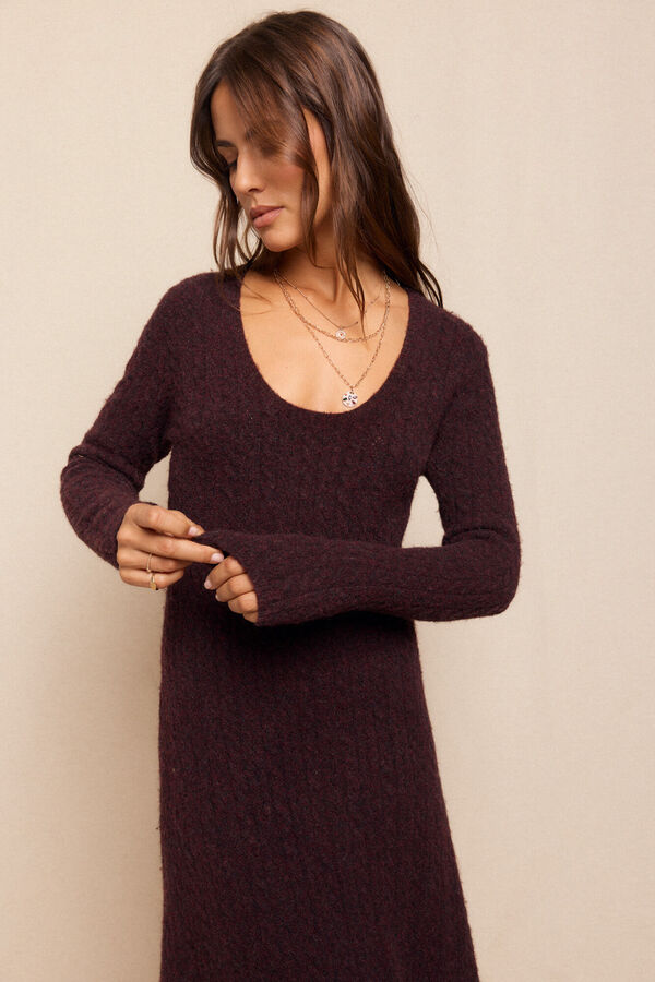 Slowlove Vestido punto aran&eacute;s Granate
