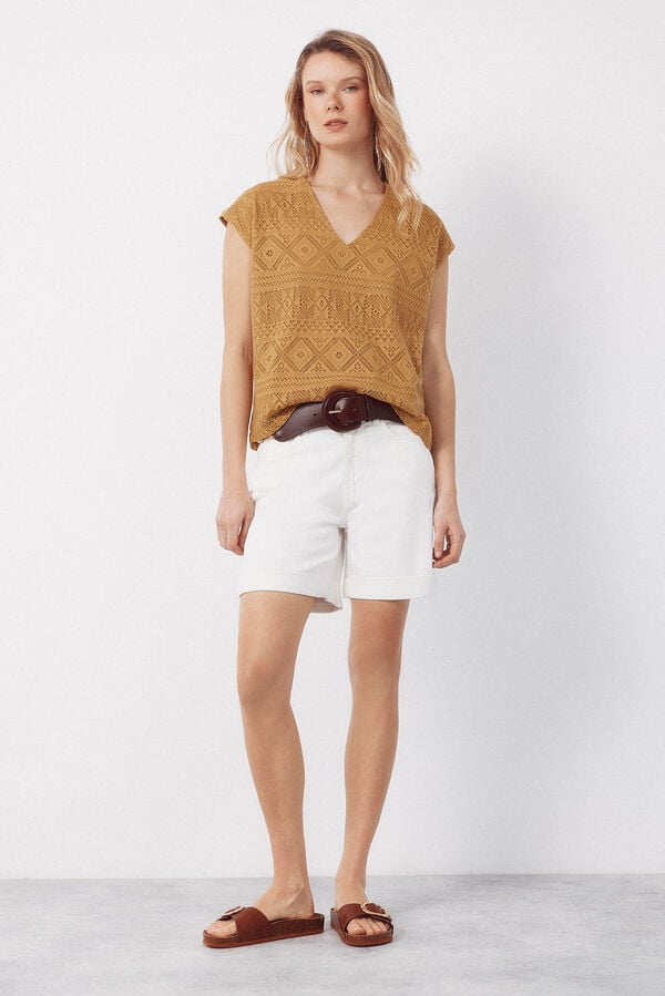 Cortefiel Top de crochet mostarda Dourado