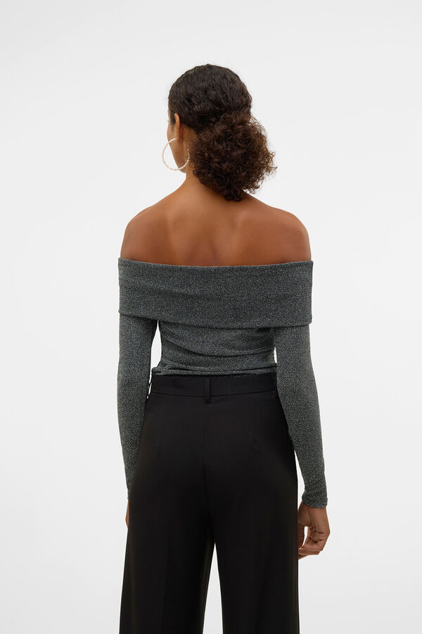 Vero Moda Blusa Lurex Bardot com gola Preto