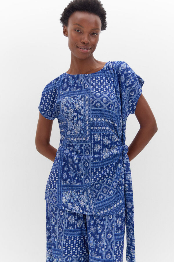 Cortefiel Top plissado com n&oacute; lateral Azul