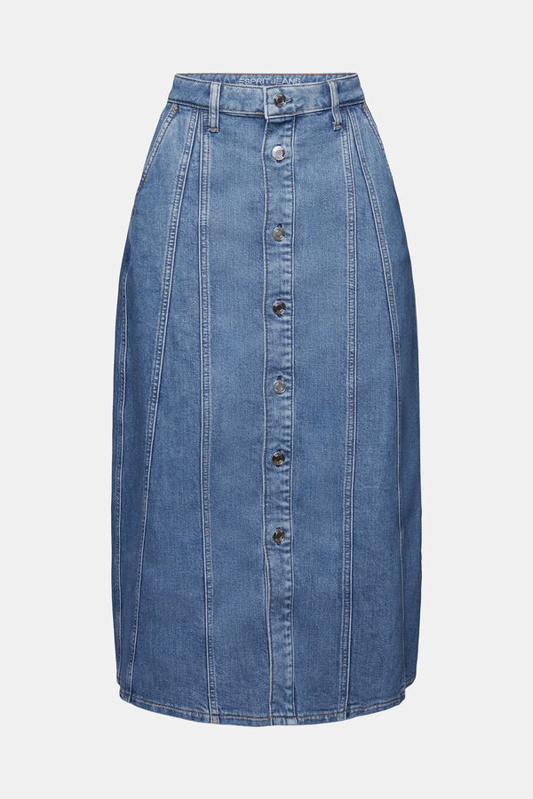 Esprit Falda vaquera midi botonadura frontal Azul