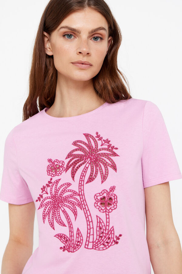 Cortefiel Camiseta bordado Lila
