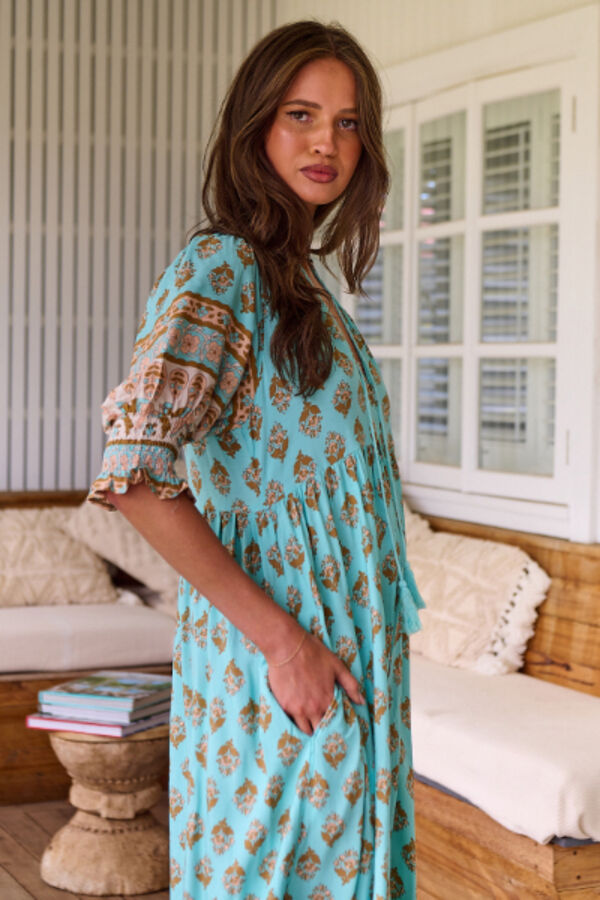 Jaase Vestido midi Kora estampado Aquarius Turquesa