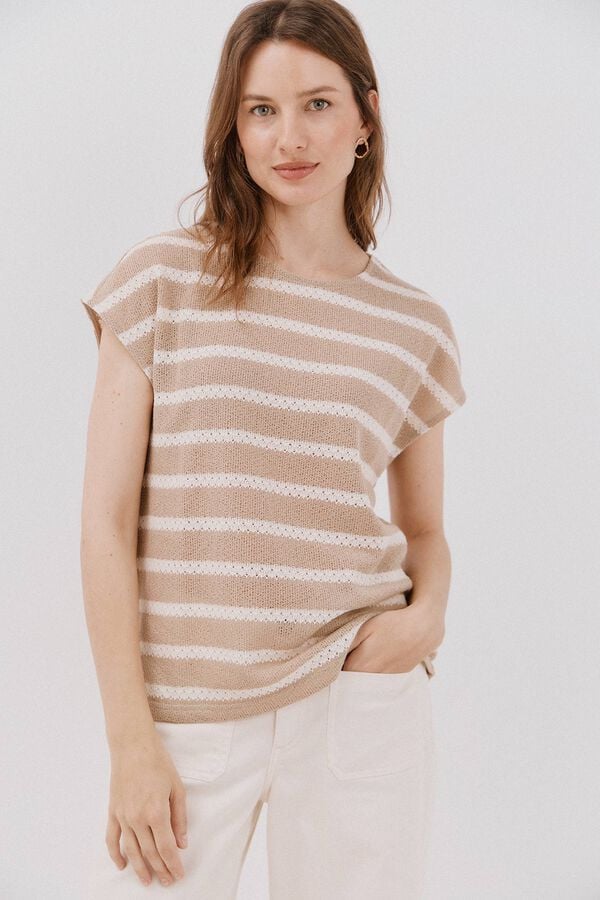 Cortefiel Camiseta estructura rayas Marfil