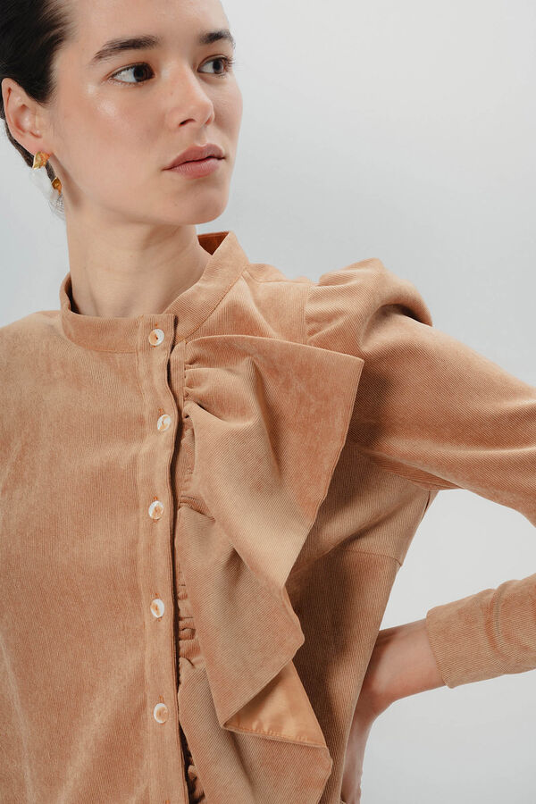 Dolores Promesas Vestido curto com babados camel Tostado