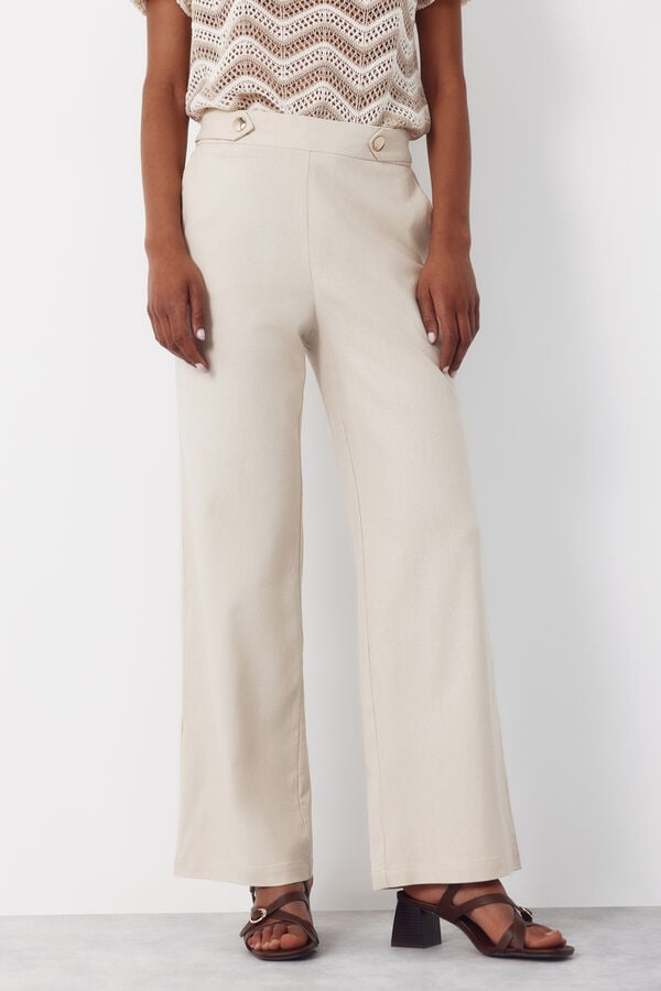 Cortefiel Pantal&oacute;n con lino con botones dorados Beige