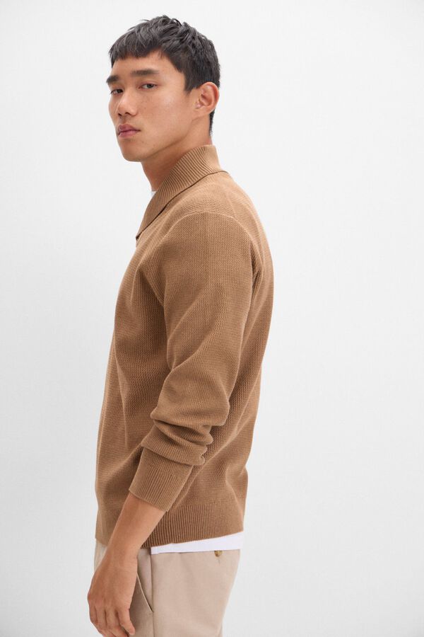 Cortefiel Camisola estruturada de algod&atilde;o com gola aberta Castanho