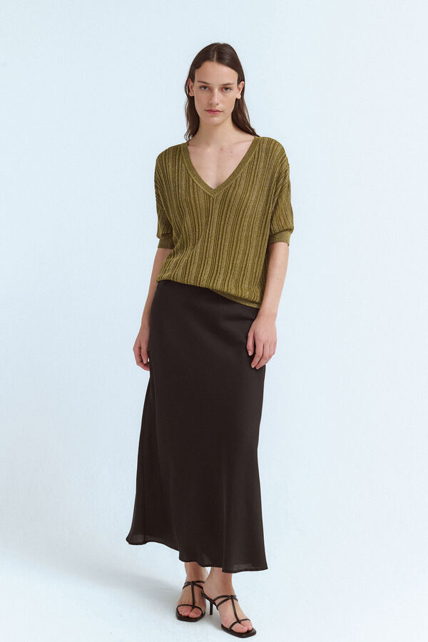 Vila Top de punto canalé con lúrex Verde oscuro