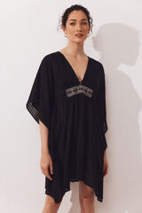 Cortefiel Caftan curto amplo bordado Preto