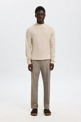 Selected Jersey cuello mock 100% lana merino. Beige