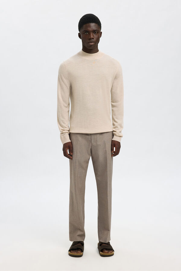 Selected Jersey cuello mock 100% lana merino. Beige