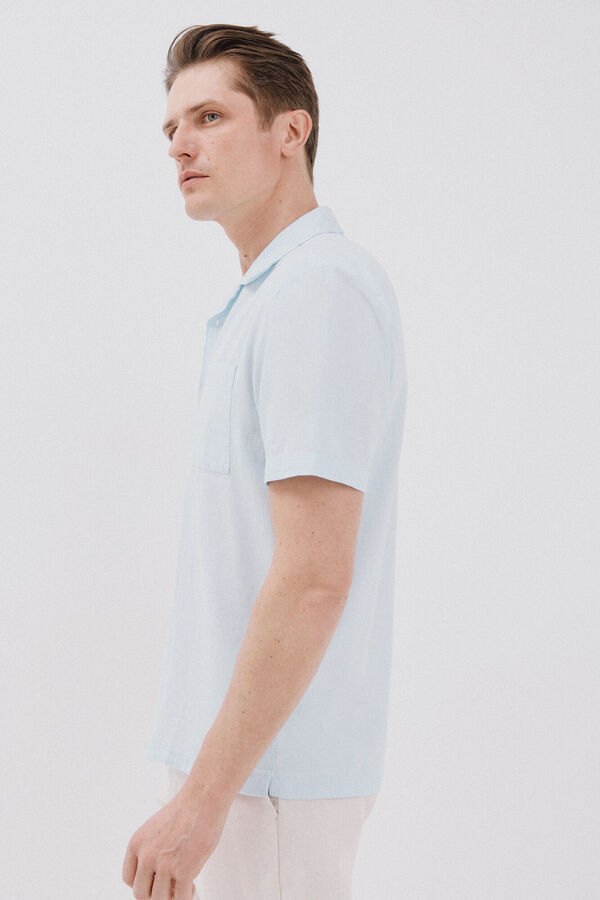 Cortefiel Camisa de manga curta de algodão e linho simples Azul